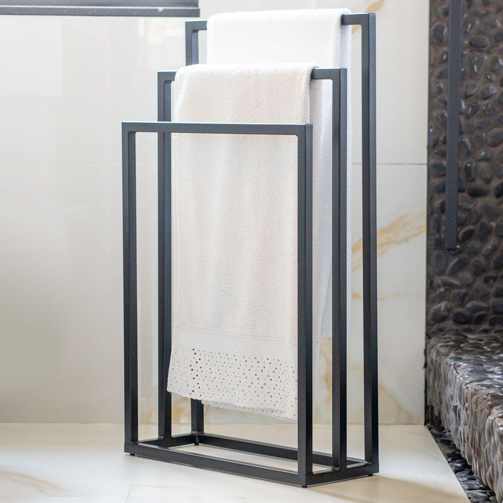 Porta Toalha Para 3 Toalhas Eleganza 50 Cm Metal Preto - 2