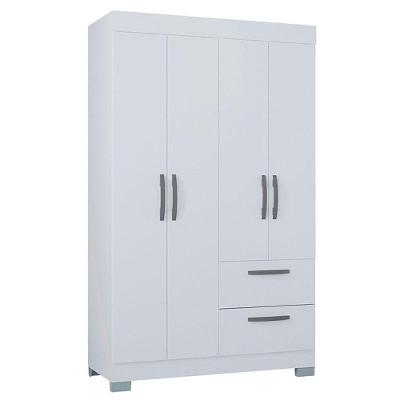 Guarda Roupa Solteiro Ambiente Tóquio 4 Portas 2 Gavetas Branco Brilho MDP Poquema Móveis