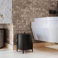 Kit Porta Toalha De Rosto E Lixeira De Banheiro 6l Eleganza Metal Preto