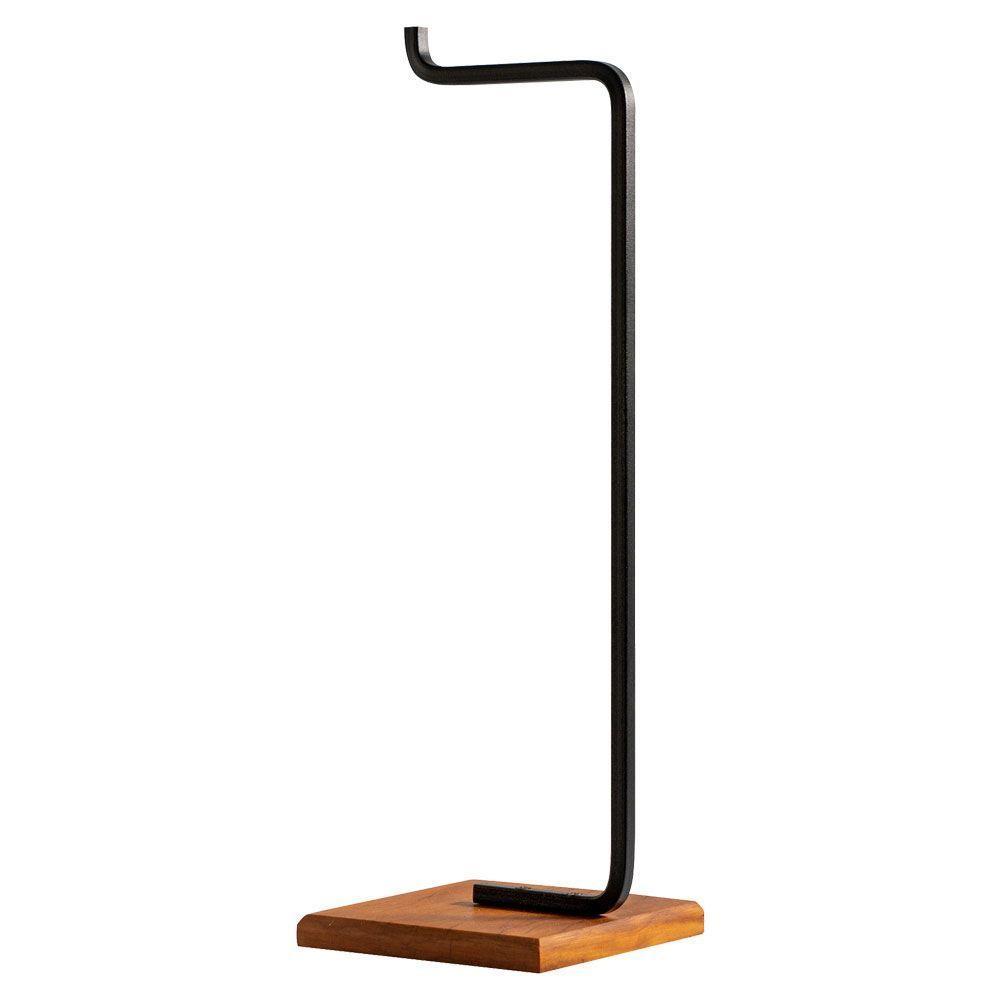 Papeleira Porta Papel Higiênico Eleganza Metal Preto E Madeira - 1