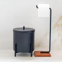 Papeleira Porta Papel Higiênico Eleganza Metal Preto E Madeira - 3