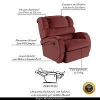 Poltrona Do Papai Reclinável Napoli Manual Gatilho Pu Vermelho Fh1 - D\'rossi - 5