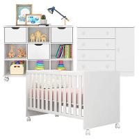 Berço Americano 100 Com Rodízios E Cômoda 2561 Com Nicho Organizador 3 Gavetas Branco Brilho - 1