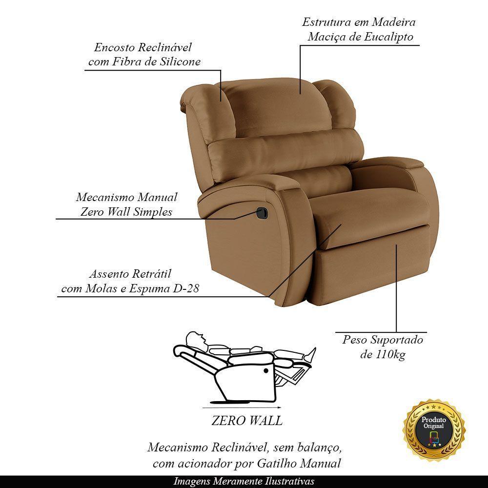 Poltrona Do Papai Reclinável Napoli Manual Gatilho Pu Fh1 - D\'rossi Cor Caramelo - 6
