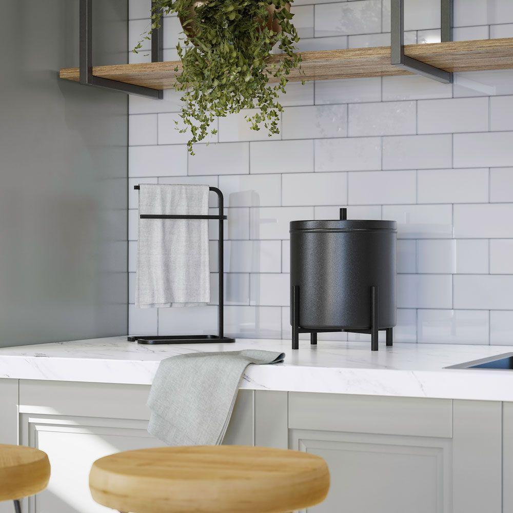 Kit Suporte Pano De Prato E Lixeira De Cozinha 6l Eleganza Metal Preto - 4