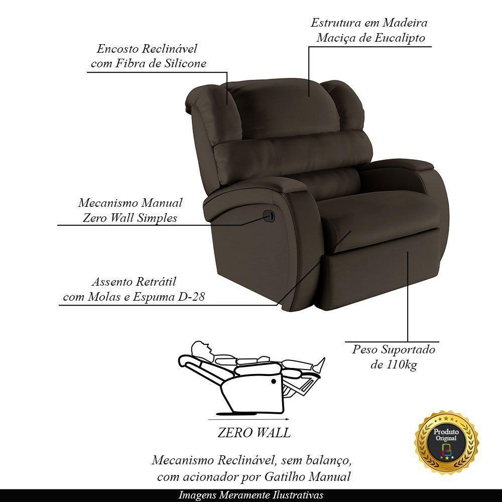 Poltrona Do Papai Reclinável Napoli Manual Gatilho Pu Fh1 - D\'rossi Cor Marrom - 6