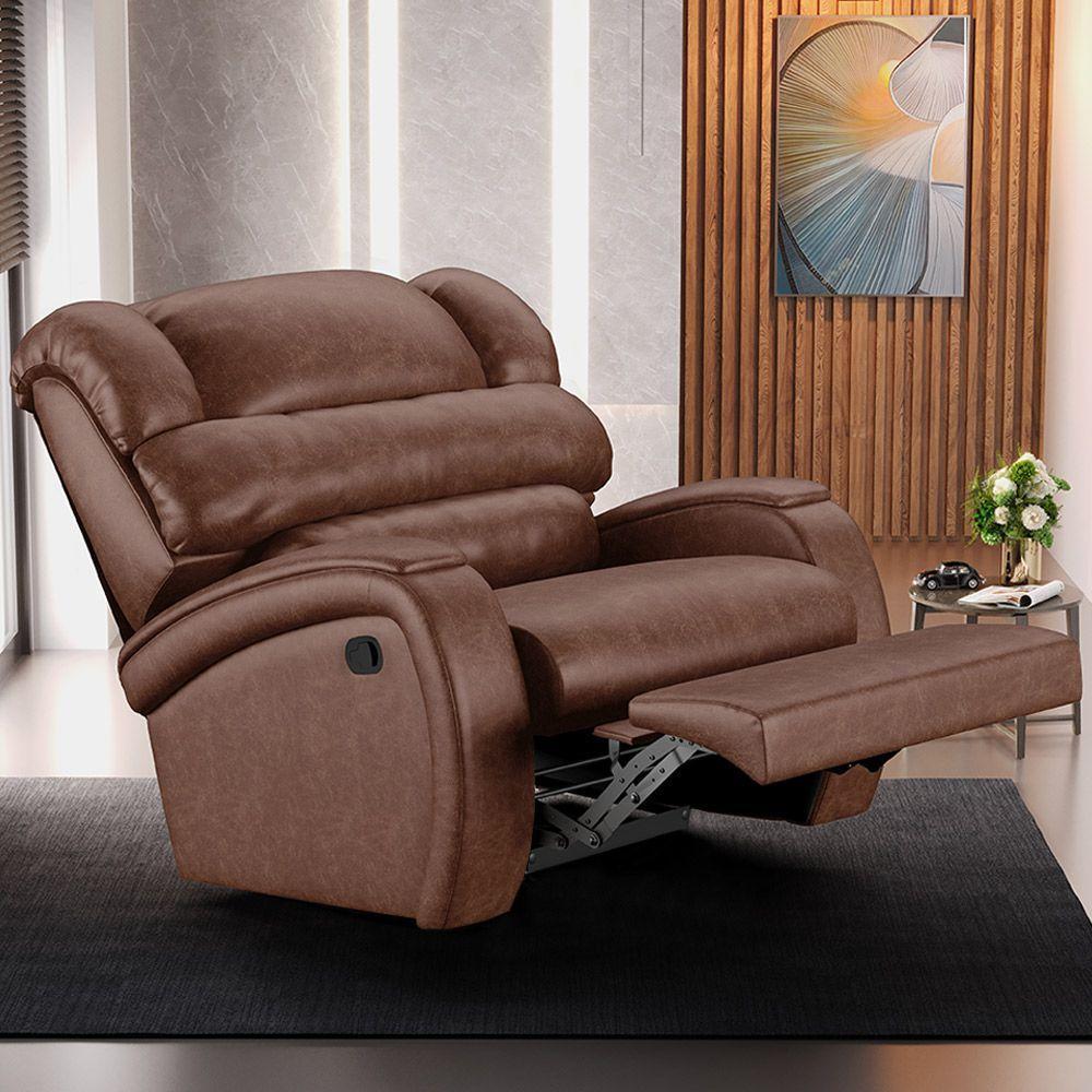 Poltrona Do Papai Reclinável Napoli Manual Gatilho Pu Marrom Brilho Fh1 - D\'rossi - 7