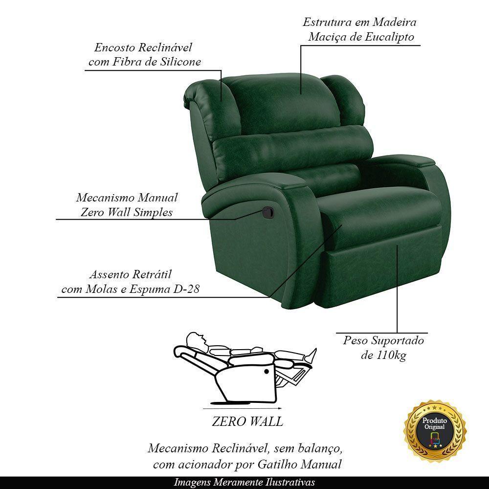 Poltrona Do Papai Reclinável Napoli Manual Gatilho Pu Verde Musgo Fh1 - D\'rossi - 6