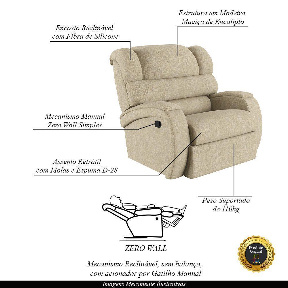 Poltrona Do Papai Reclinável Napoli Manual Gatilho Linho Bege Fh1 - D\'rossi - 8