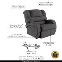 Poltrona Do Papai Reclinável Napoli Manual Gatilho Linho Grafite Fh1 - D\'rossi - 6