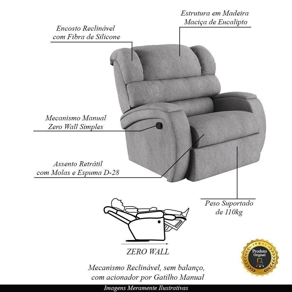 Poltrona Do Papai Reclinável Napoli Manual Gatilho Linho Cinza Fh1 - D\'rossi - 5