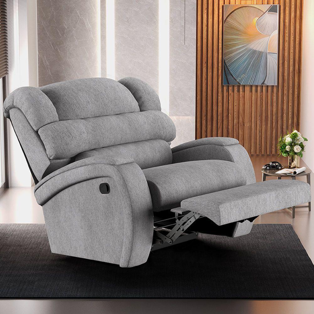 Poltrona Do Papai Reclinável Napoli Manual Gatilho Linho Cinza Fh1 - D\'rossi - 8