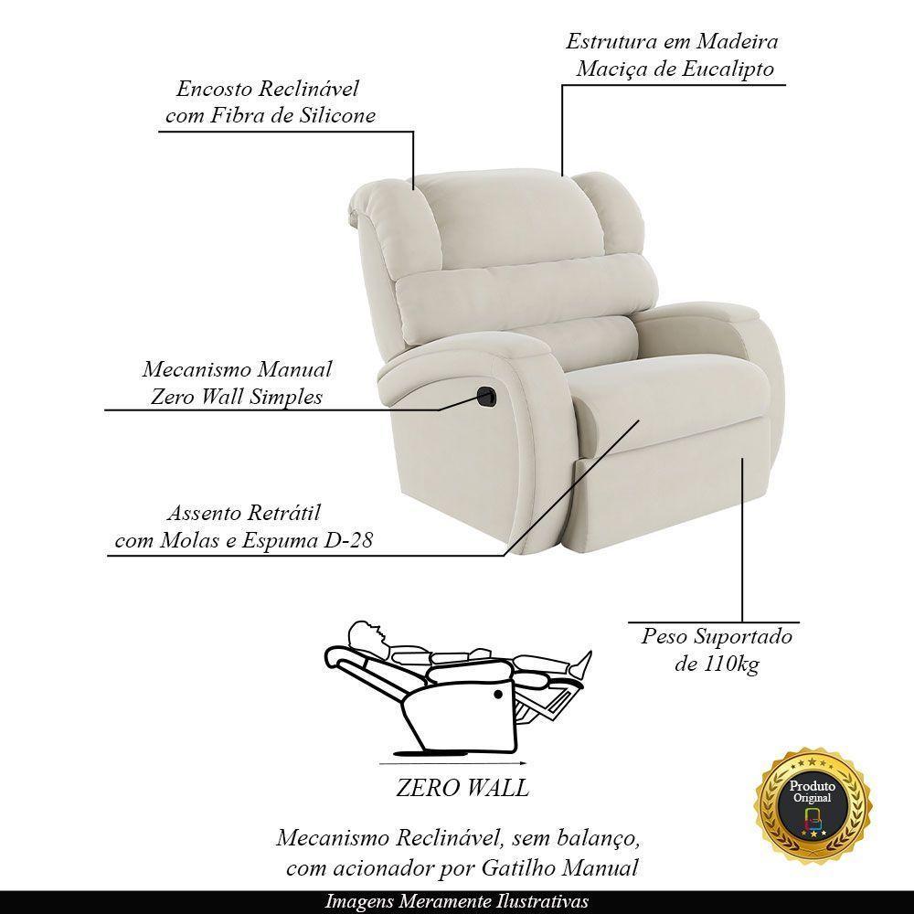 Poltrona Do Papai Reclinável Napoli Manual Gatilho Veludo Bege Fh1 - D\'rossi - 6