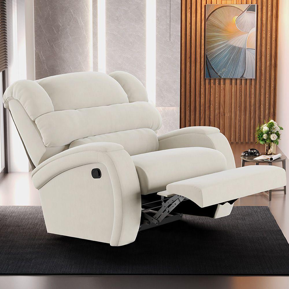 Poltrona Do Papai Reclinável Napoli Manual Gatilho Veludo Bege Fh1 - D\'rossi - 7