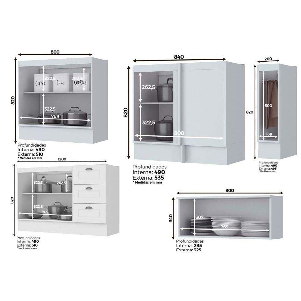 Cozinha Modulada Completa 14pçs 3 Armários 4 Balcões 1 Paneleiro 6 Complementos C14P02 Cinza Henn - 8