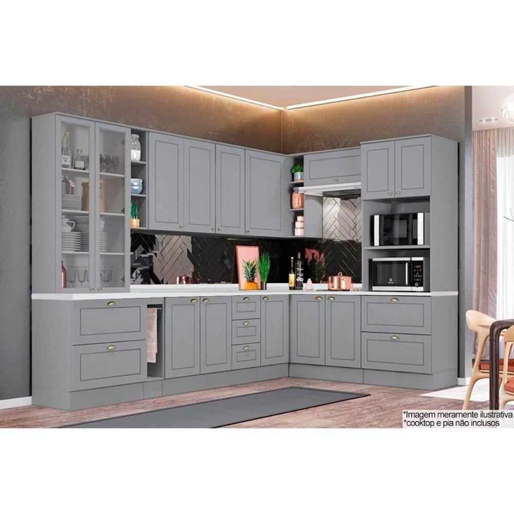 Cozinha Modulada Henn 14pçs (3 Armários + 4 Balcões + 1 Paneleiro + 6 Complementos) C14P02 Cinza - 1