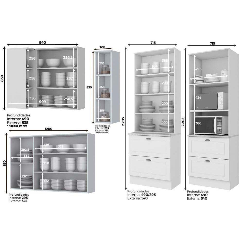 Cozinha Modulada Henn 14pçs (3 Armários + 4 Balcões + 1 Paneleiro + 6 Complementos) C14P02 Cinza - 7