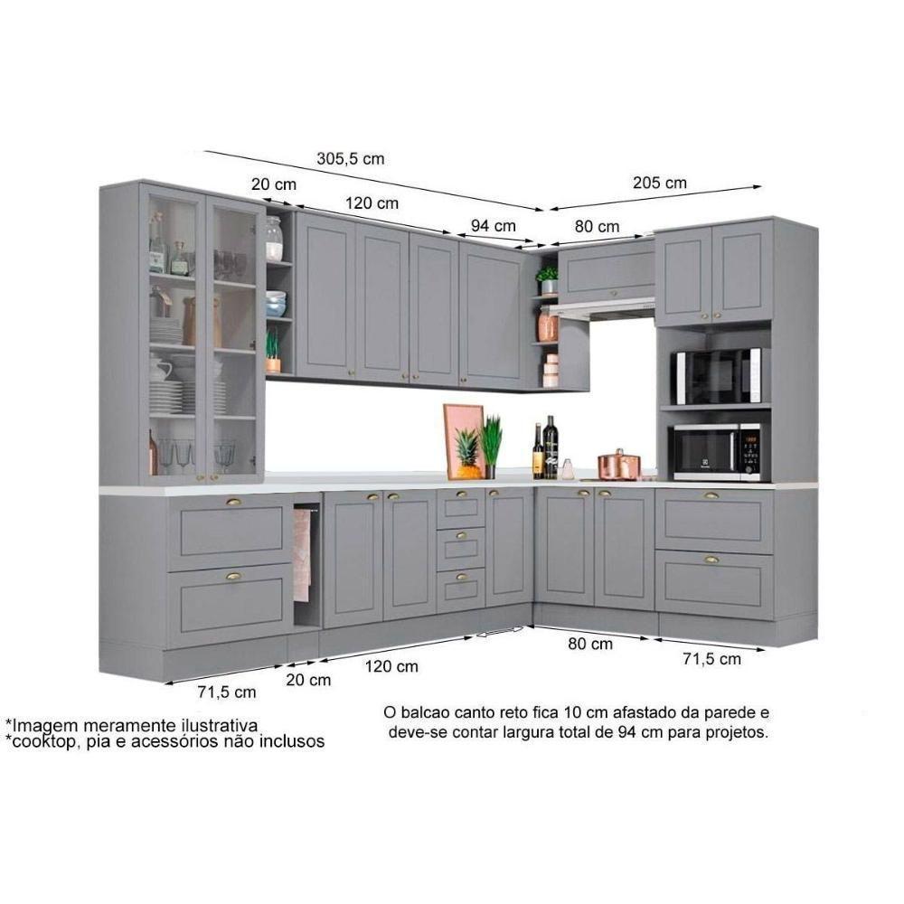 Kit De Cozinha Modulada 14pçs 1 (3 Armários + 4 Balcões + 1 Paneleiro + 6 Complementos) C14P02 Cinza - 9