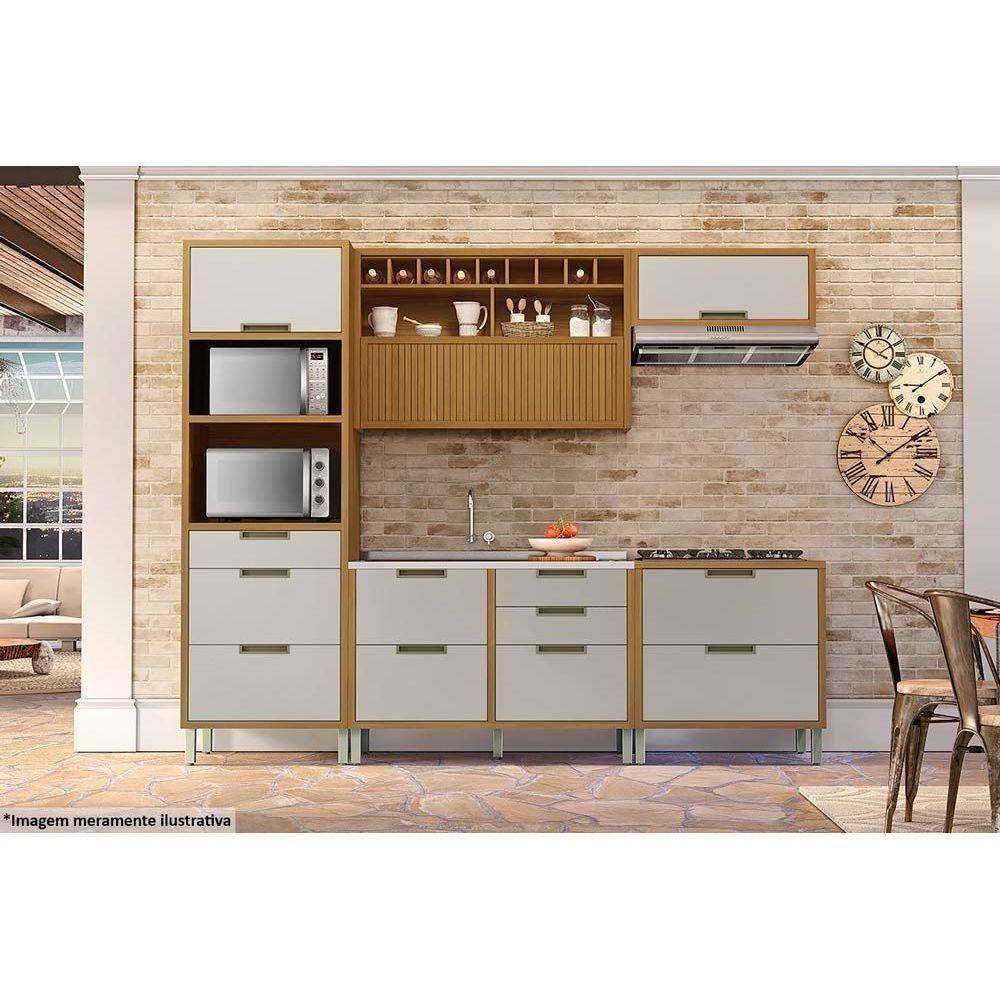 Cozinha Modulada Completa Imperatriz 5pçs 2 Balcões 2 Aéreos+ Torre Quente Freijo/Grafite - 4