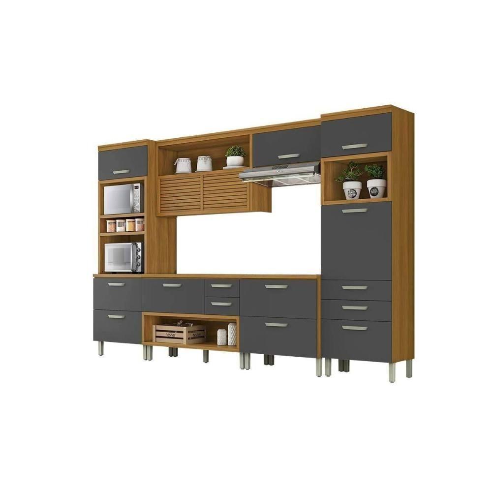 Cozinha Modulada Nesher Princesa 5pçs (1 Armário + 2 Balcões + 2 Paneleiros) C5P22 Freijo/Grafite - 1