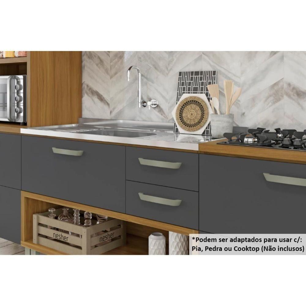 Cozinha Modulada Nesher Princesa 5pçs (1 Armário + 2 Balcões + 2 Paneleiros) C5P22 Freijo/Grafite - 3
