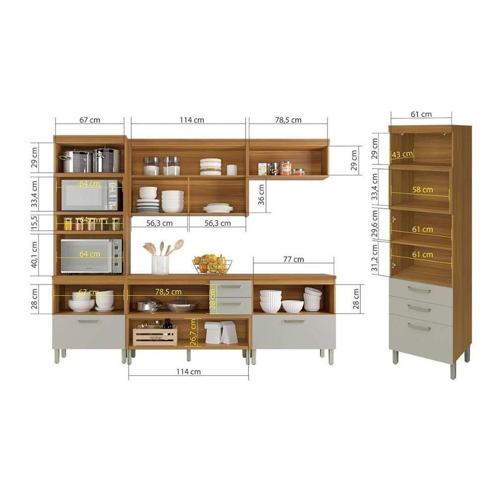 Cozinha Modulada Nesher Princesa 5pçs (1 Armário + 2 Balcões + 2 Paneleiros) C5P22 Freijo/Grafite - 10