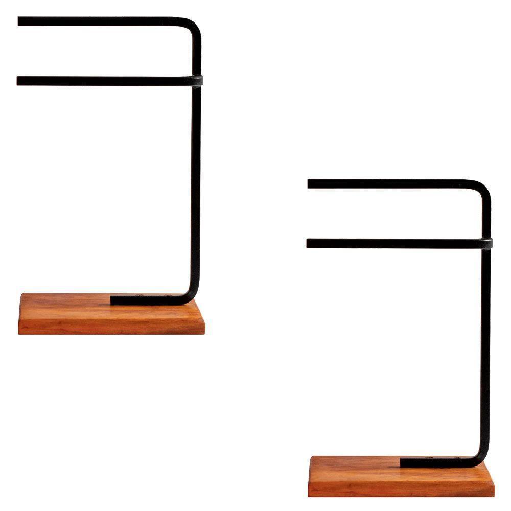 Kit 2 Porta Toalhas De Rosto Eleganza Metal Preto E Madeira - 1