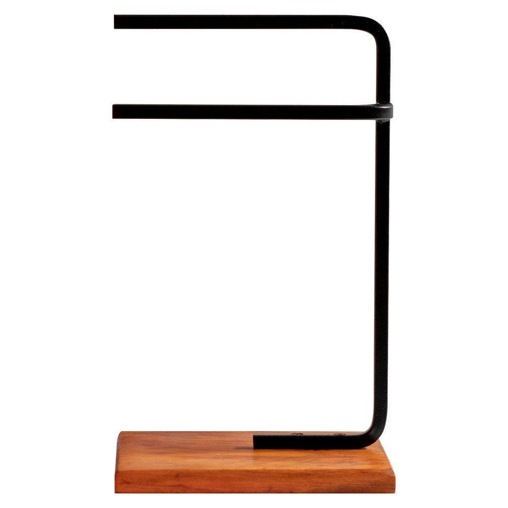 Kit 2 Porta Toalhas De Rosto Eleganza Metal Preto E Madeira - 3