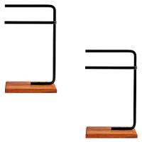 Kit 2 Porta Toalhas De Rosto Eleganza Metal Preto E Madeira - 1