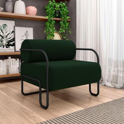 Poltrona Decorativa Sala De Estar Polatsk Base Industrial De Ferro Veludo Verde G33