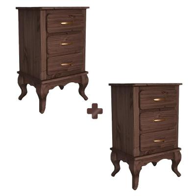 Conjunto 2 Mesas De Cabeceira 3 Gavetas Madeira Maciça Imbuia Shop Jm