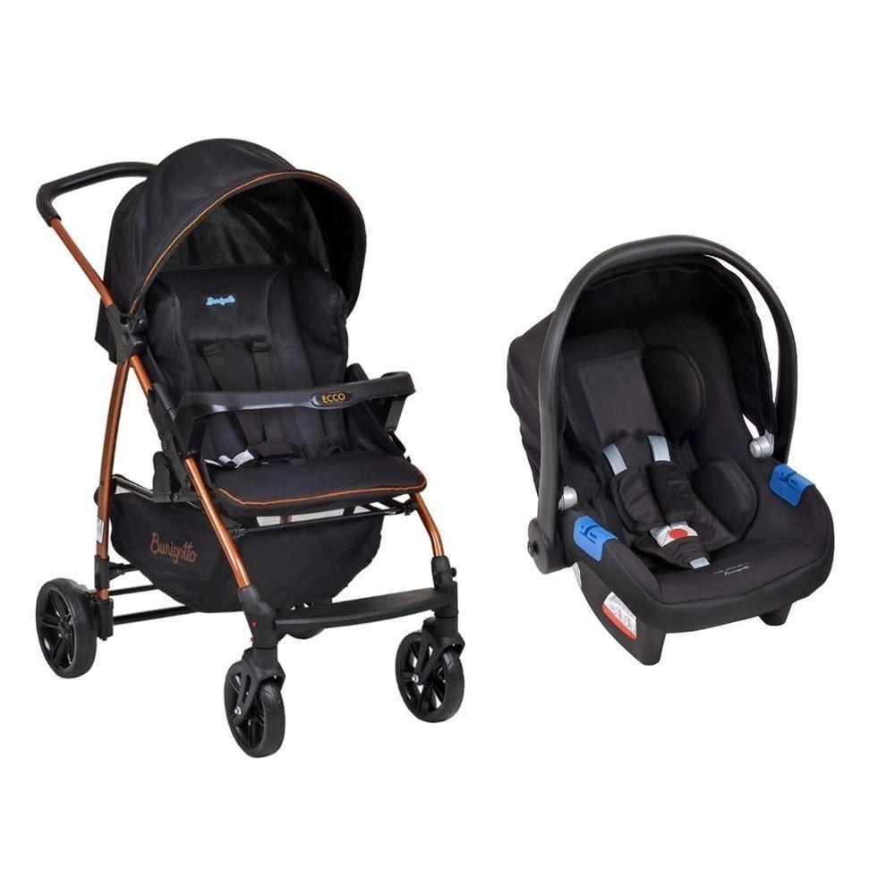 Travel System Burigotto Carrinho de Bebê com Bebê Conforto Ecco + Touring X Preto com Cobre - 1