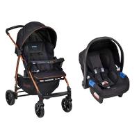 Travel System Burigotto Carrinho de Bebê com Bebê Conforto Ecco + Touring X Preto com Cobre - 1