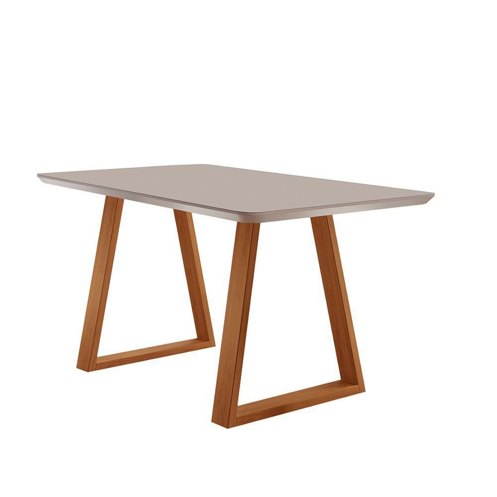 Mesa De Jantar Viena Madeira Maciça 140x80cm Tampo Retângular Vidro Móveis Minas Cor Off White - 1