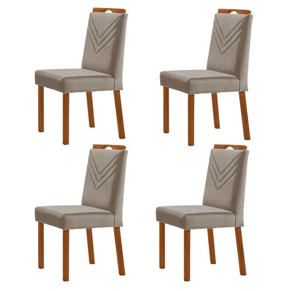 Kit 4 Cadeiras Maia Com Puxador Móveis Minas Cor Veludo Cinza - 1