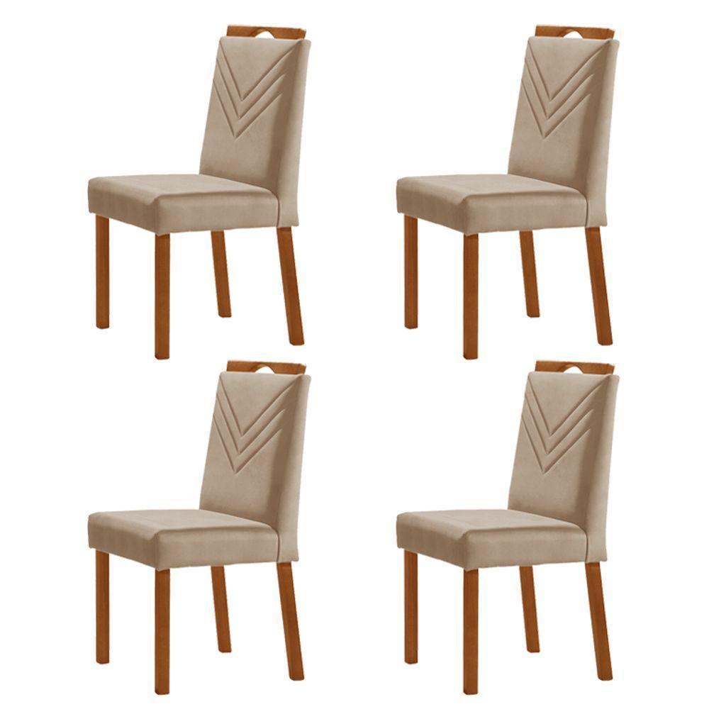 Kit 4 Cadeiras Maia Com Puxador Móveis Minas Cor Veludo Bege - 1