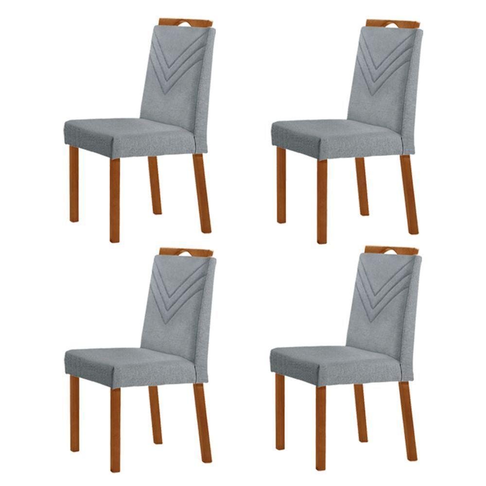 Kit 4 Cadeiras Maia Com Puxador Móveis Minas Cor Linho Cinza - 1