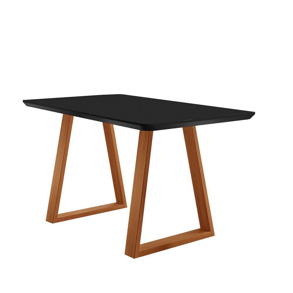 Mesa De Jantar Viena Madeira Maciça 140x80cm Tampo Retângular Vidro Móveis Minas Cor Preto - 1