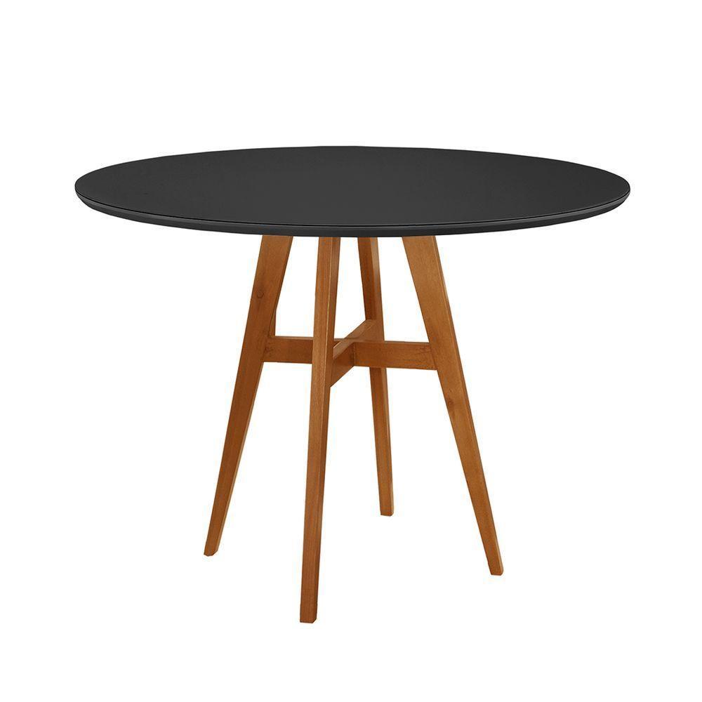 Mesa De Jantar Atenas Madeira Maciça 110cm Tampo Redondo Vidro Móveis Minas Cor Preto - 1