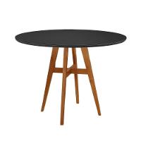 Mesa De Jantar Atenas Madeira Maciça 110cm Tampo Redondo Vidro Móveis Minas Cor Preto - 1