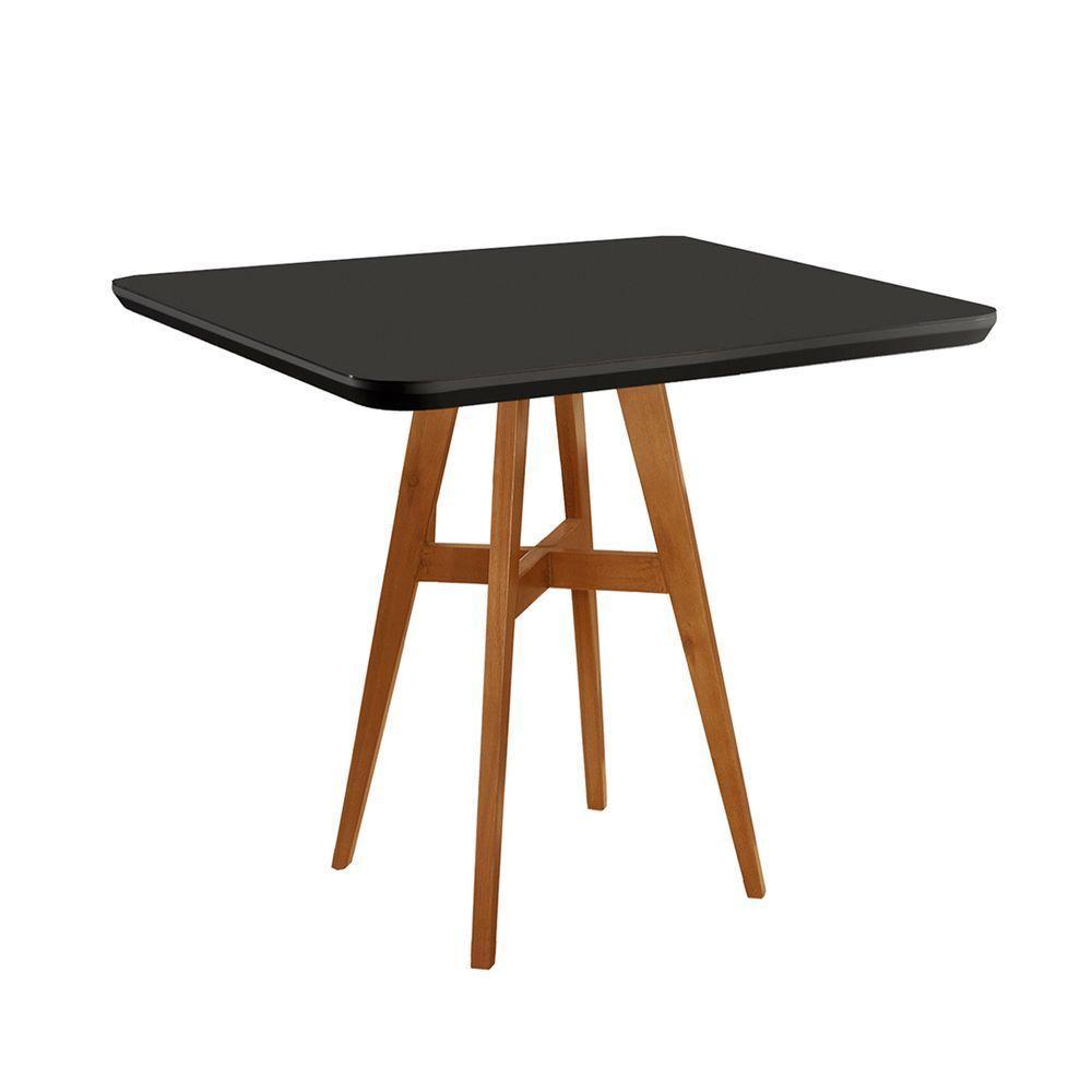 Mesa De Jantar Atenas Madeira Maciça 90x90cm Tampo Quadrado Vidro Móveis Minas Cor Preto - 1