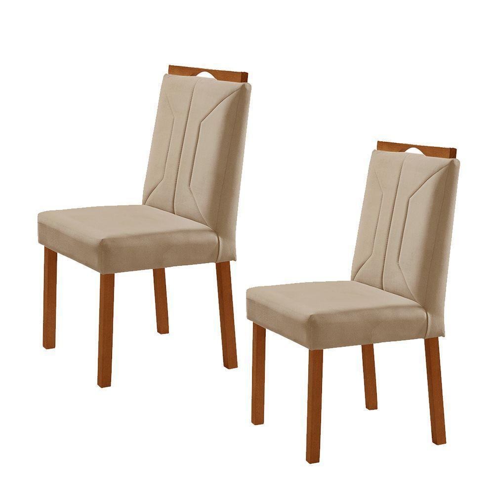 Kit 2 Cadeiras Luna Com Puxador Móveis Minas Cor Veludo Bege - 1