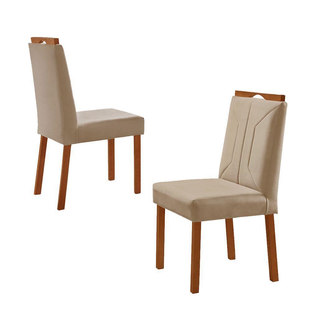 Kit 2 Cadeiras Luna Com Puxador Móveis Minas Cor Veludo Bege - 2
