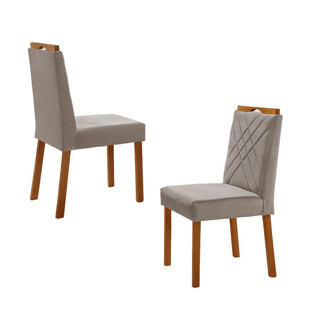 Kit 2 Cadeiras Dallas Com Puxador Móveis Minas Cor Veludo Cinza - 2