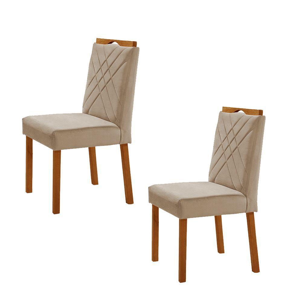 Kit 2 Cadeiras Dallas Com Puxador Móveis Minas Cor Veludo Bege - 1