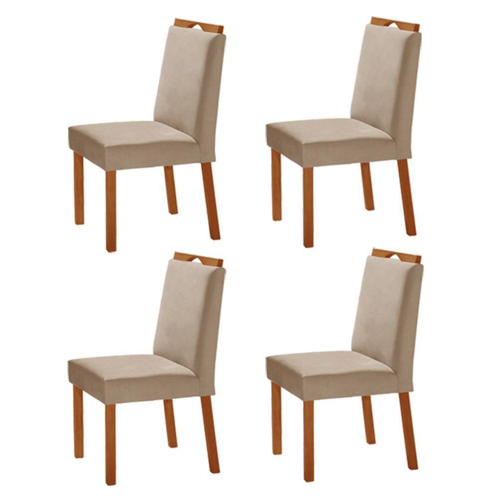 Kit 4 Cadeiras Lis Com Puxador Móveis Minas Cor Veludo Bege - 1