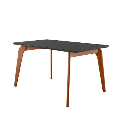 Mesa De Jantar Paris Madeira Maciça 180x90cm Tampo Retângular Vidro Móveis Minas Cor Preto