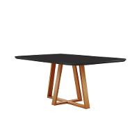 Mesa De Jantar Florença Madeira Maciça 160x90cm Tampo Retângular Vidro Móveis Minas Cor Preto - 1