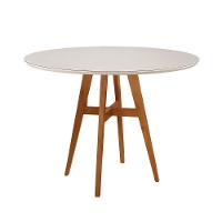 Mesa De Jantar Atenas Madeira Maciça 110cm Tampo Redondo Vidro Móveis Minas Cor Off White - 1