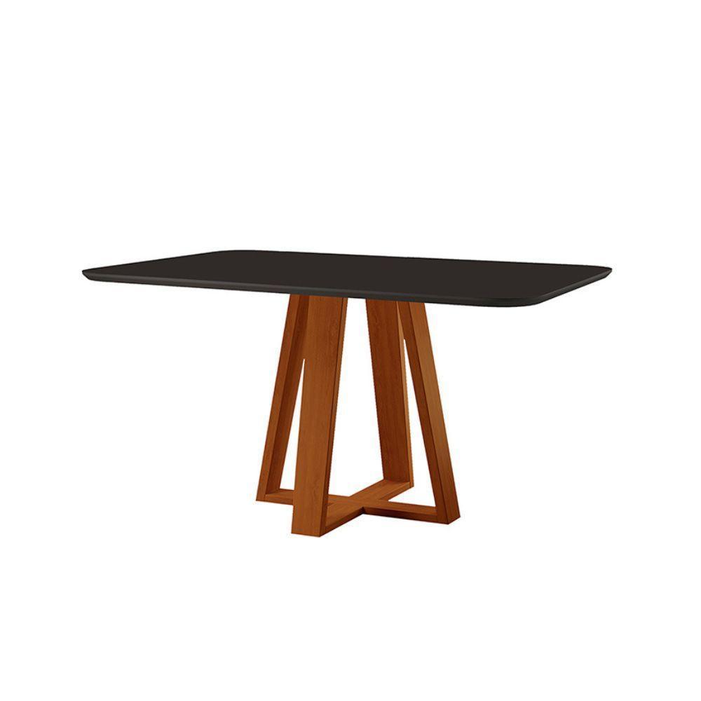 Mesa De Jantar Floripa Madeira Maciça 140x80cm Tampo Retângular Vidro Móveis Minas Cor Preto - 1